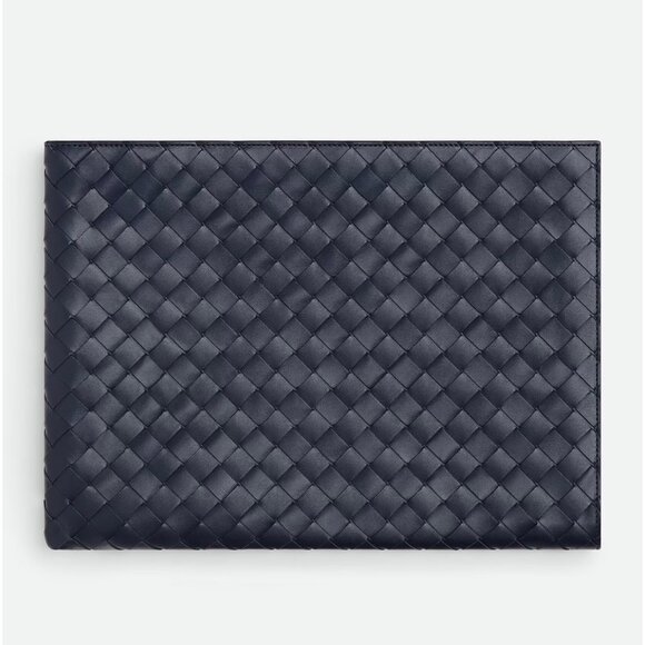 Bottega Veneta Intrecciato Half Zipped Pouch Calfskin Document Case Navy 607479